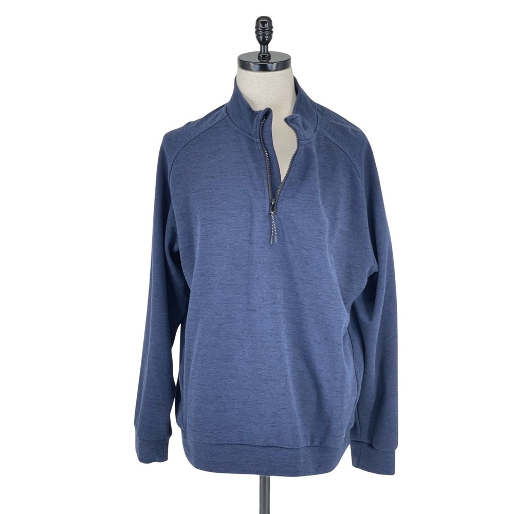 ZELOS Men's Navy Blue Heathered Fleece 1/4 Zip Pullover Sweater XL